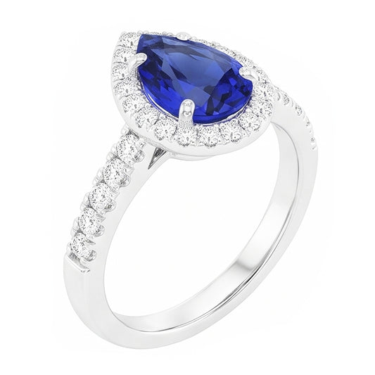 Edelstein-Ring 14K Weißgold – Royalblauer Saphir Birnen-Schliff