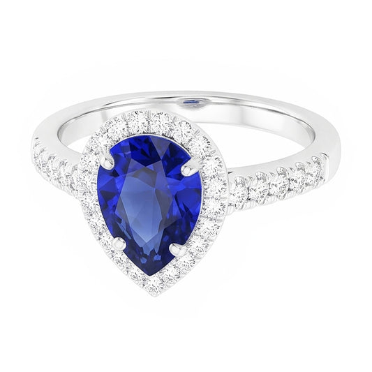 Edelstein-Ring 14K Weißgold – Royalblauer Saphir Birnen-Schliff