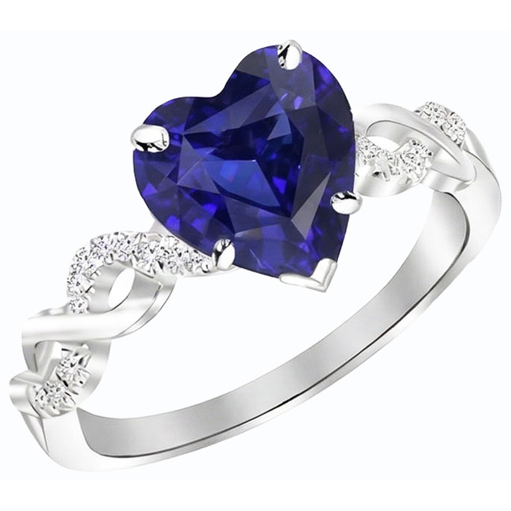 Edelstein Ring Herzschliff Blauer Saphir Infinity Style 4 Karat Natürlicher Diamant ( nicht im Labor gezüchtet )