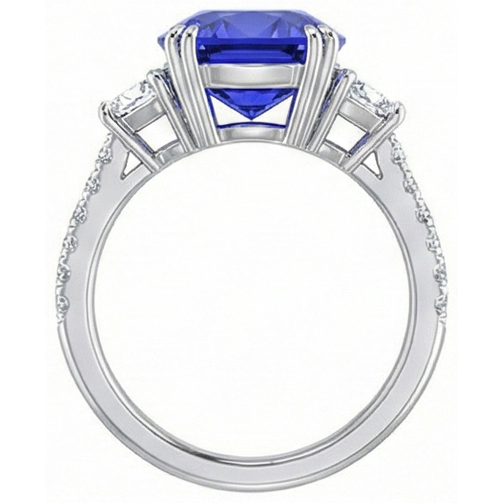 Edelstein Ring Oval Saphir Trapez & Pave Set Natürlicher Diamant ( nicht im Labor gezüchtet )en 5,50 Karat