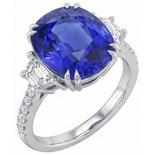 Edelstein Ring Oval Saphir Trapez & Pave Set Natürlicher Diamant ( nicht im Labor gezüchtet )en 5,50 Karat