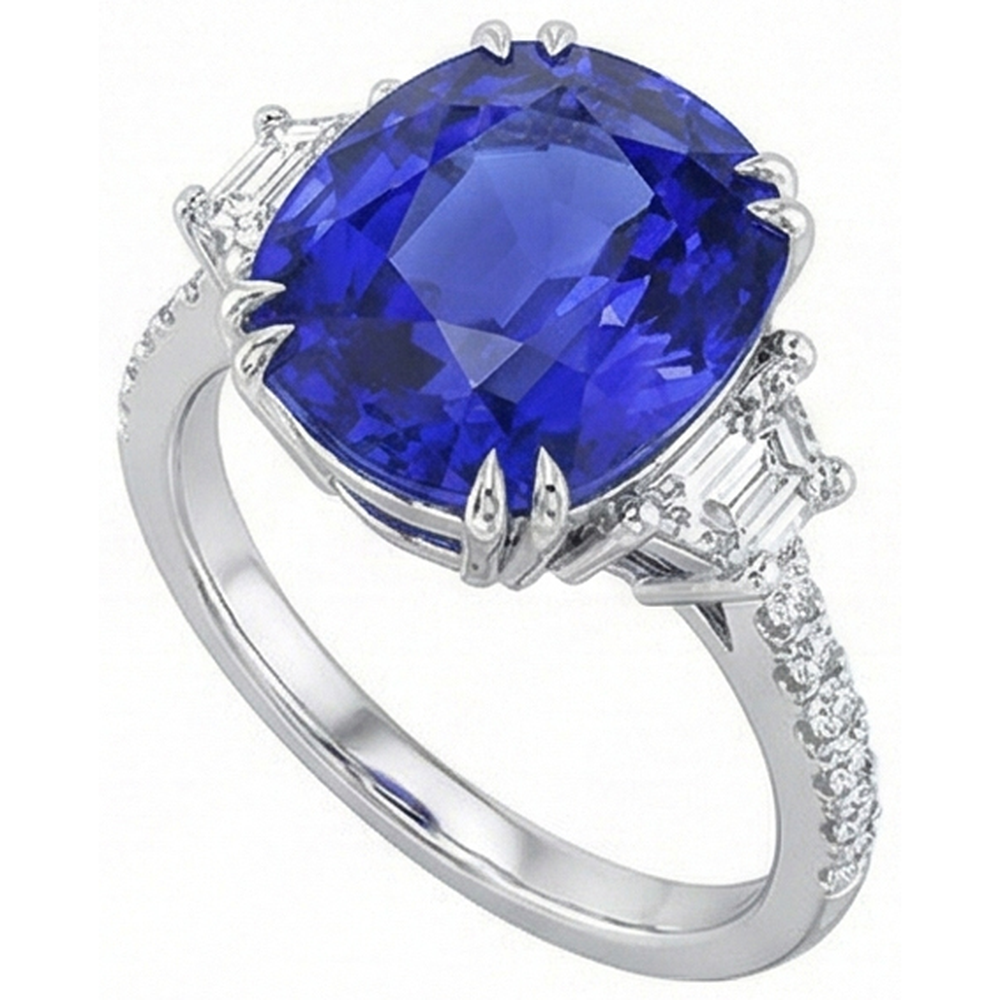 Edelstein Ring Oval Saphir Trapez & Pave Set Natürlicher Diamant ( nicht im Labor gezüchtet )en 5,50 Karat