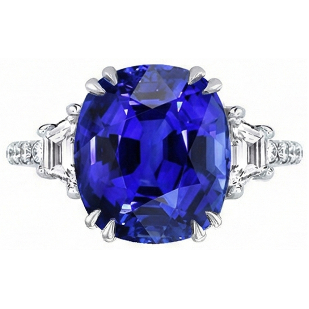 Edelstein Ring Oval Saphir Trapez & Pave Set Natürlicher Diamant ( nicht im Labor gezüchtet )en 5,50 Karat
