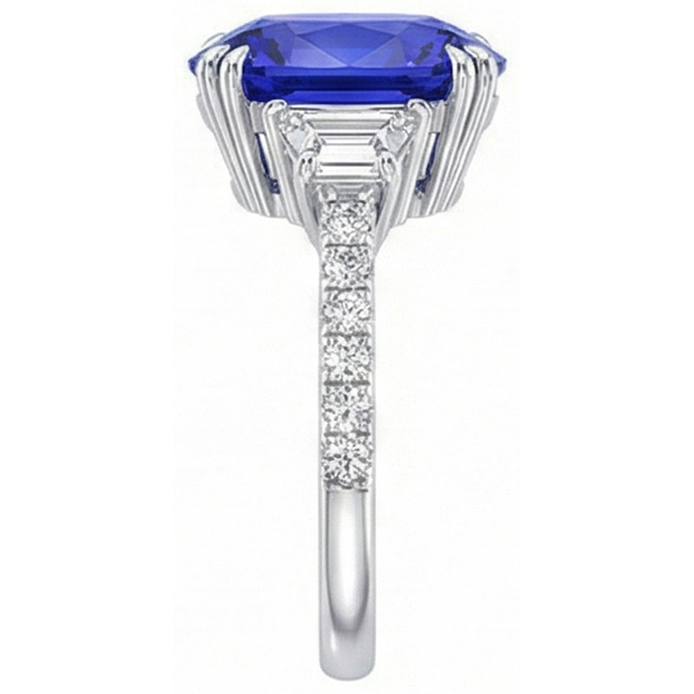 Edelstein Ring Oval Saphir Trapez & Pave Set Natürlicher Diamant ( nicht im Labor gezüchtet )en 5,50 Karat