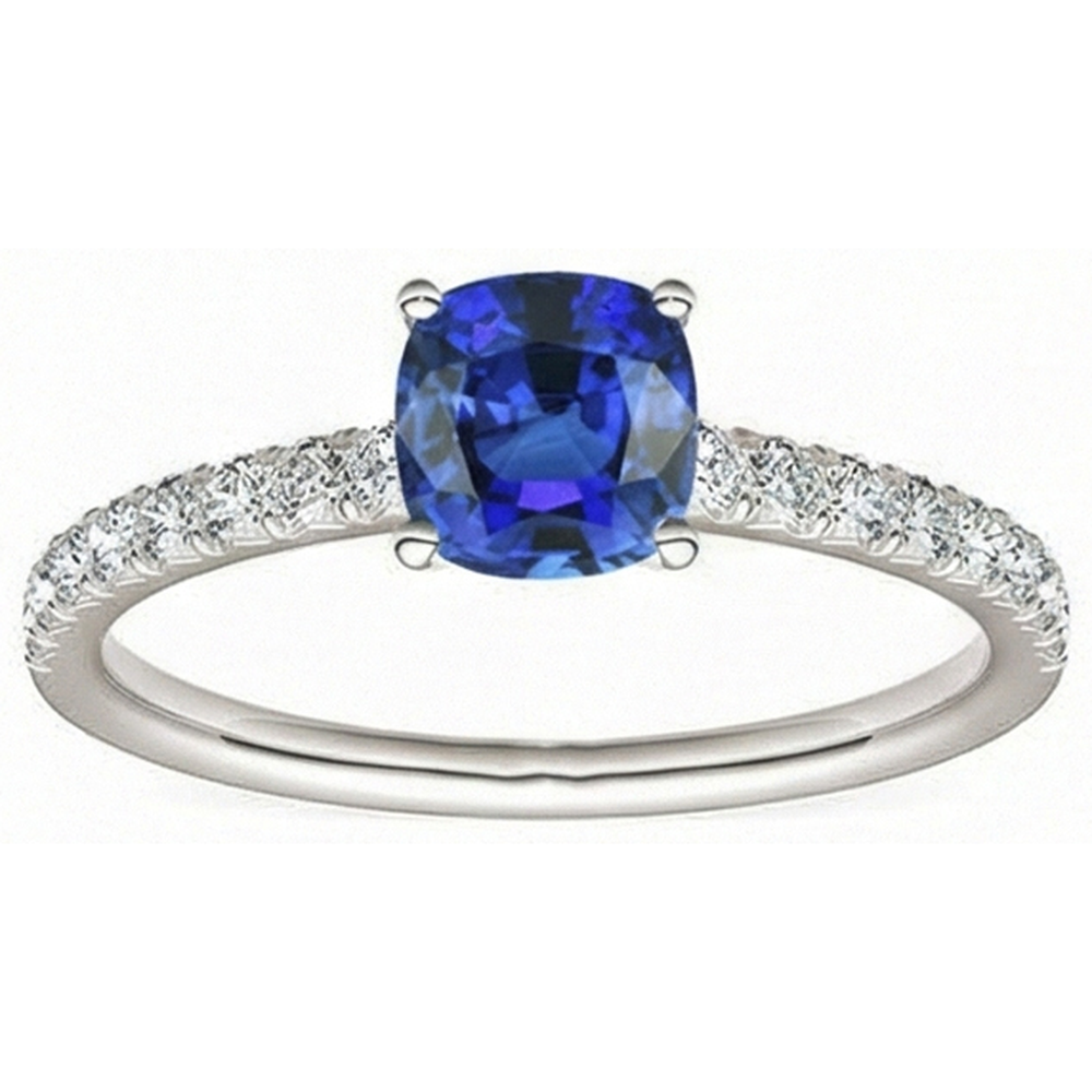Edelstein Ring Saphir im Kissenschliff 2,50 Karat Fishtail Set Natürlicher Diamant ( nicht im Labor gezüchtet )en