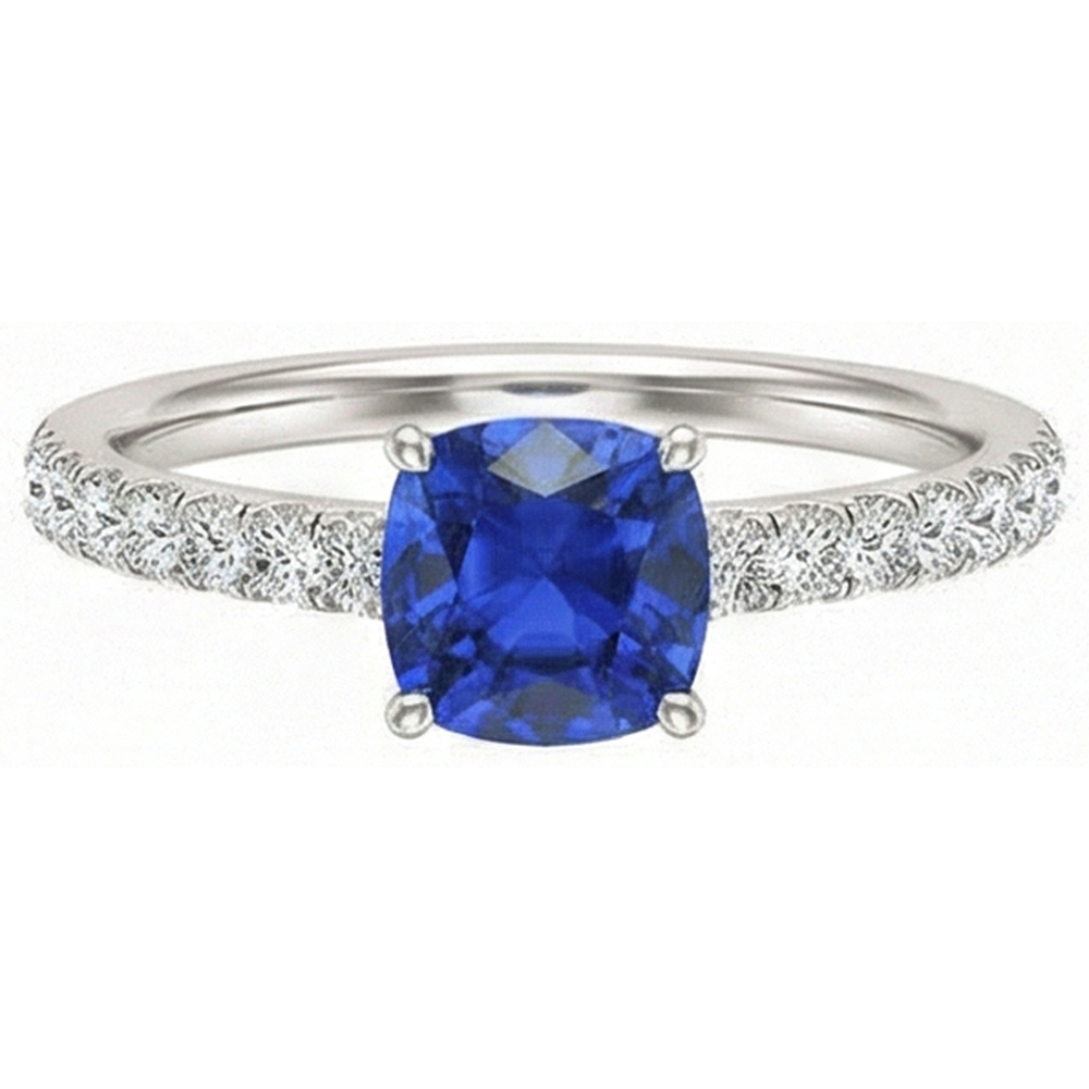 Edelstein Ring Saphir im Kissenschliff 2,50 Karat Fishtail Set Natürlicher Diamant ( nicht im Labor gezüchtet )en