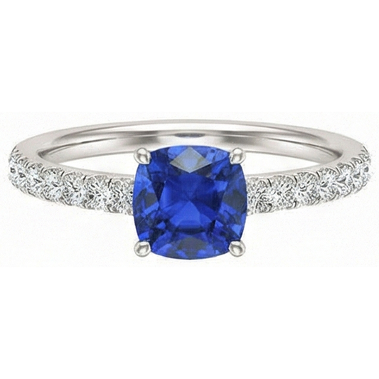 Edelstein Ring Saphir im Kissenschliff 2,50 Karat Fishtail Set Natürlicher Diamant ( nicht im Labor gezüchtet )en