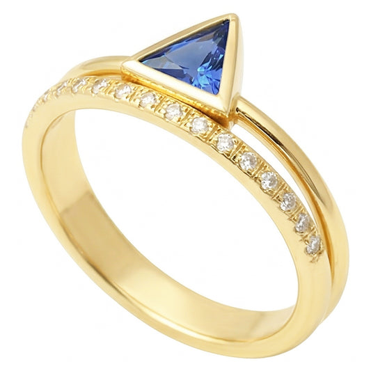 Edelstein Ring Trillion Lünette Set Blauer Saphir 1 Karat Natürlicher Diamant ( nicht im Labor gezüchtet )en Gold