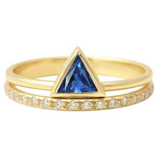 Edelstein Ring Trillion Lünette Set Blauer Saphir 1 Karat Natürlicher Diamant ( nicht im Labor gezüchtet )en Gold