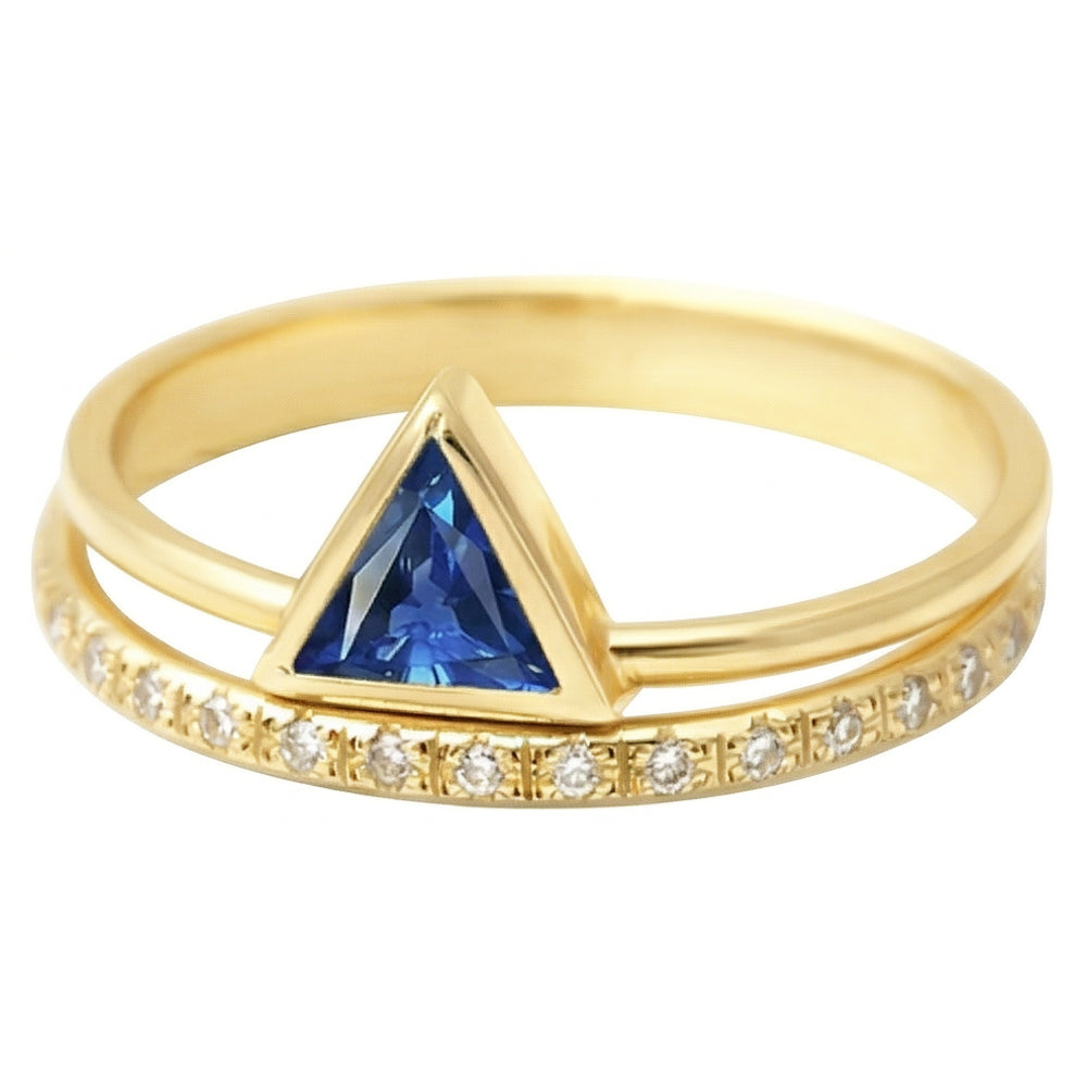 Edelstein Ring Trillion Lünette Set Blauer Saphir 1 Karat Natürlicher Diamant ( nicht im Labor gezüchtet )en Gold