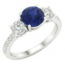 Edelstein Runder Saphir Ring 3 Steinstil Aus der Erde Abgebauter Natürlicher Diamanten 6,50 Karat Gold