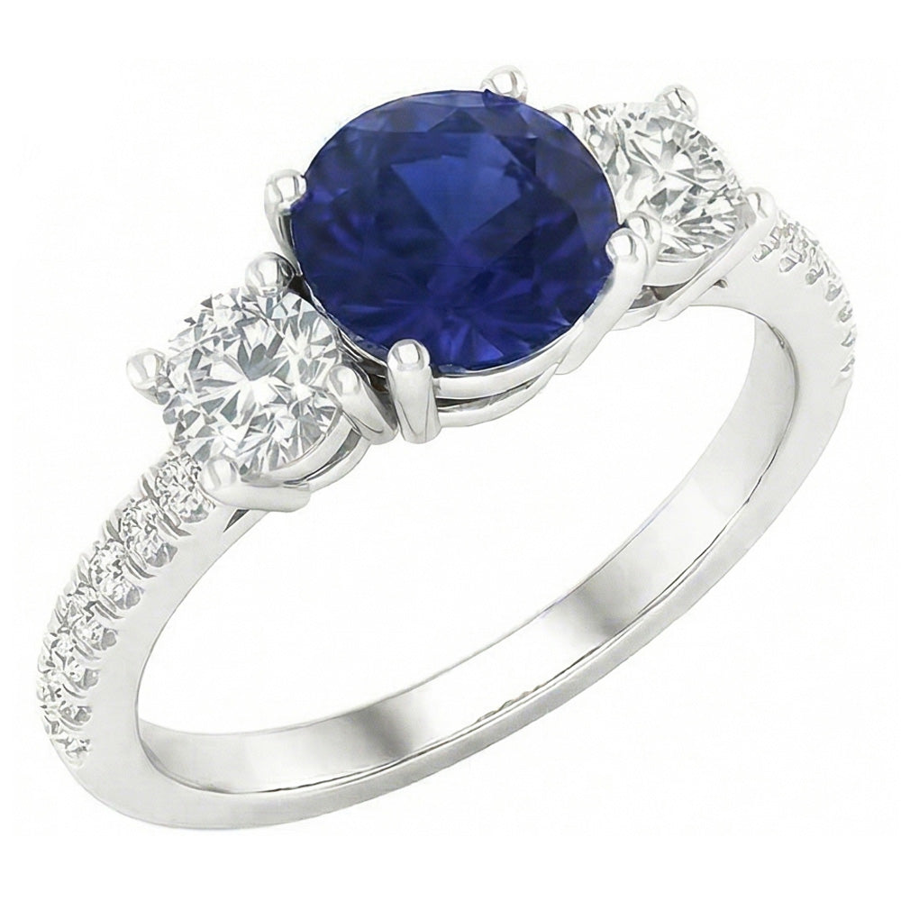 Edelstein Runder Saphir Ring 3 Steinstil Aus der Erde Abgebauter Natürlicher Diamanten 6,50 Karat Gold