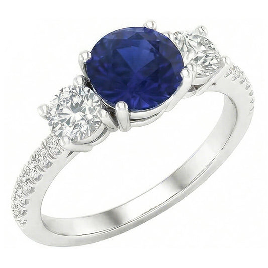 Edelstein Runder Saphir Ring 3 Steinstil Aus der Erde Abgebauter Natürlicher Diamanten 6,50 Karat Gold