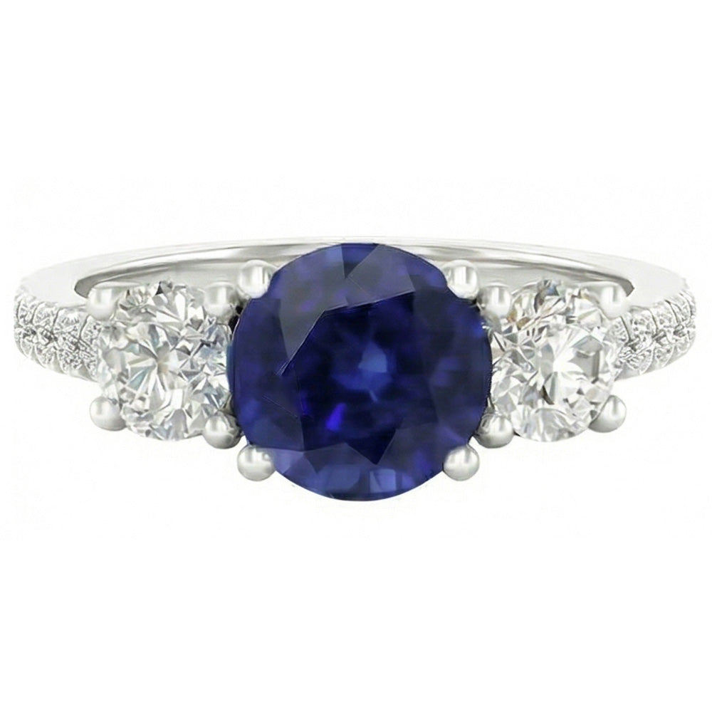 Edelstein Runder Saphir Ring 3 Steinstil Aus der Erde Abgebauter Natürlicher Diamanten 6,50 Karat Gold