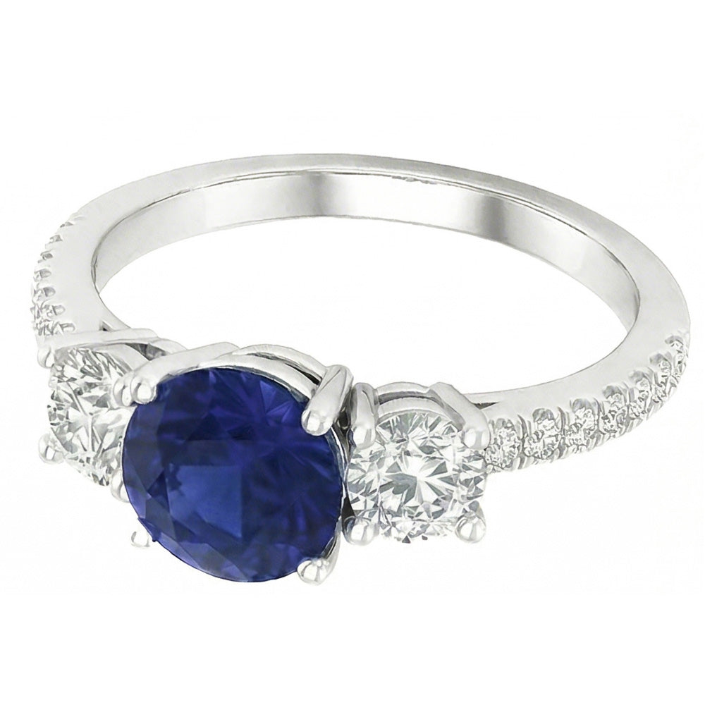 Edelstein Runder Saphir Ring 3 Steinstil Aus der Erde Abgebauter Natürlicher Diamanten 6,50 Karat Gold