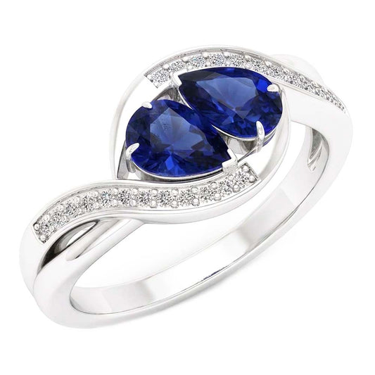 Edelstein Schmuck Birne Blauer Saphir Ring Twisted Style 1.50 Karat