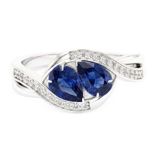 Edelstein Schmuck Birne Blauer Saphir Ring Twisted Style 1.50 Karat