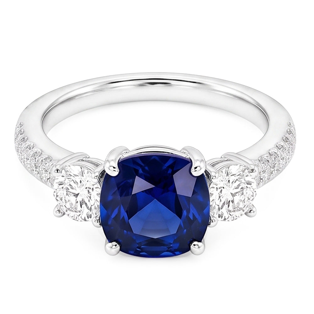 Edelstein Schmuck Kissen Saphir Ring 3,50 Karat 3 Steine Stil