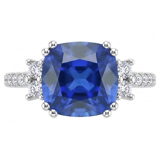 Edelstein Schmuck Kissenschliff Sri Lanka Saphir Ring 4,50 Karat