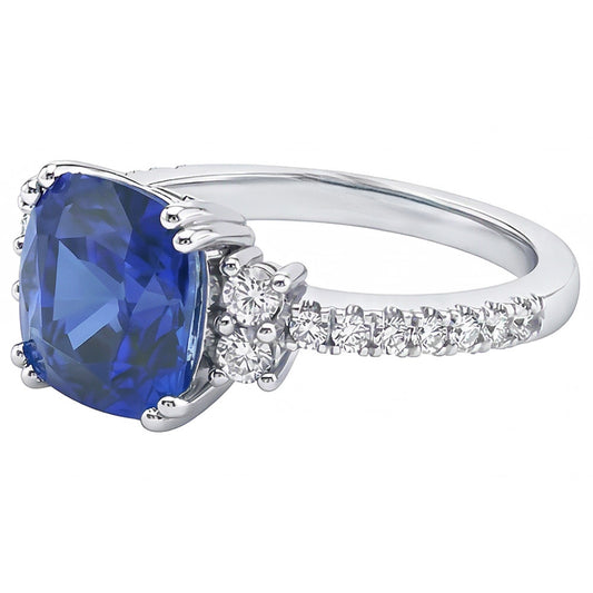 Edelstein Schmuck Kissenschliff Sri Lanka Saphir Ring 4,50 Karat
