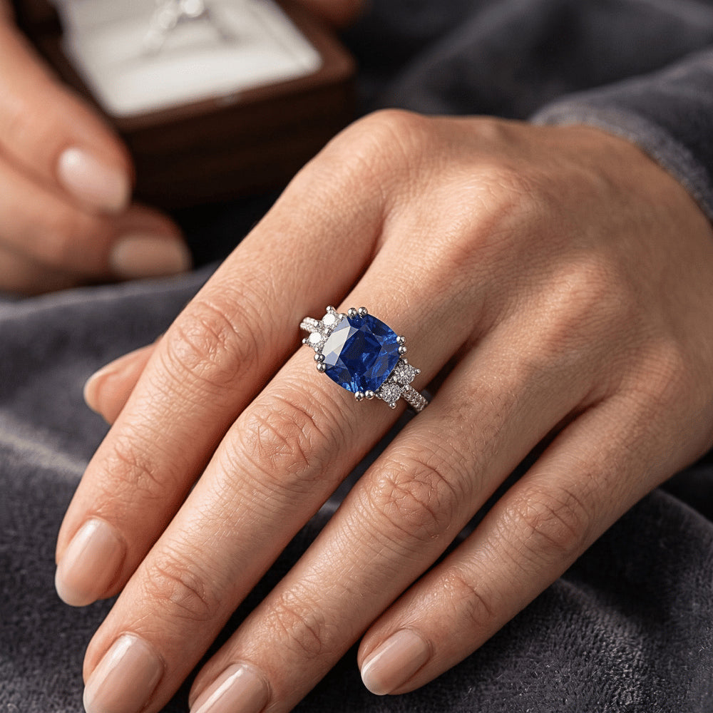 Edelstein Schmuck Kissenschliff Sri Lanka Saphir Ring 4,50 Karat