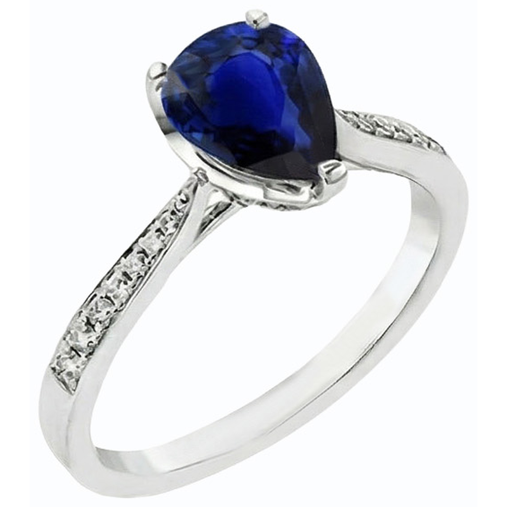 Edelstein Schmuck Ring Birne Tiefblauer Saphir & Natürlicher Diamant ( nicht im Labor gezüchtet )en 2.50 Karat