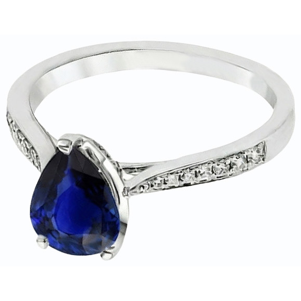 Edelstein Schmuck Ring Birne Tiefblauer Saphir & Natürlicher Diamant ( nicht im Labor gezüchtet )en 2.50 Karat