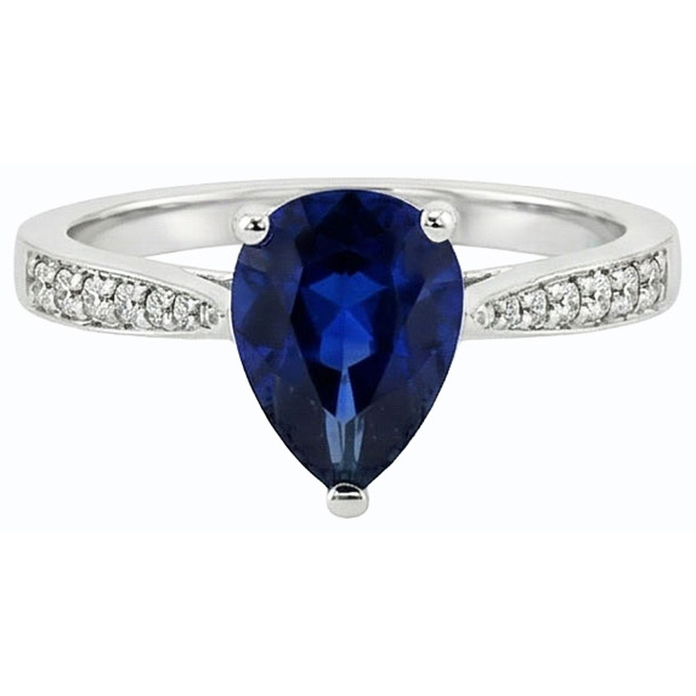 Edelstein Schmuck Ring Birne Tiefblauer Saphir & Natürlicher Diamant ( nicht im Labor gezüchtet )en 2.50 Karat