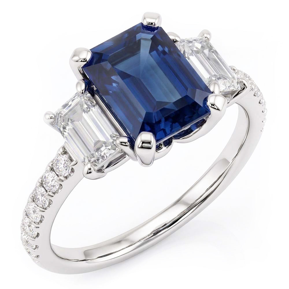 Edelstein Smaragd Blue Saphir Ring 3 Steinstil & Natürlicher Diamant ( nicht im Labor gezüchtet )en 4 Karat