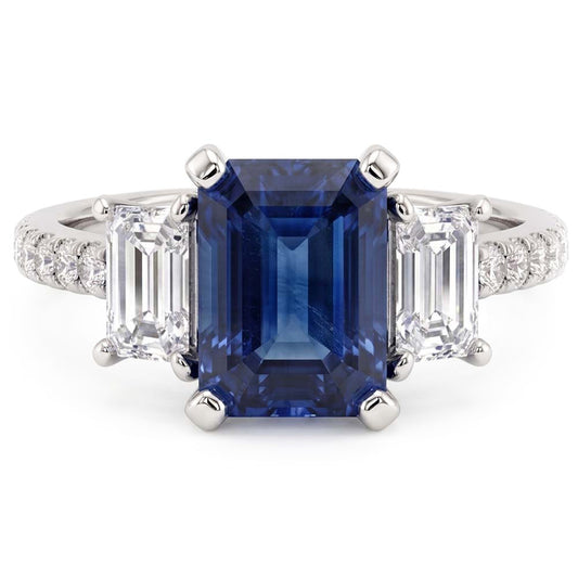 Edelstein Smaragd Blue Saphir Ring 3 Steinstil & Natürlicher Diamant ( nicht im Labor gezüchtet )en 4 Karat