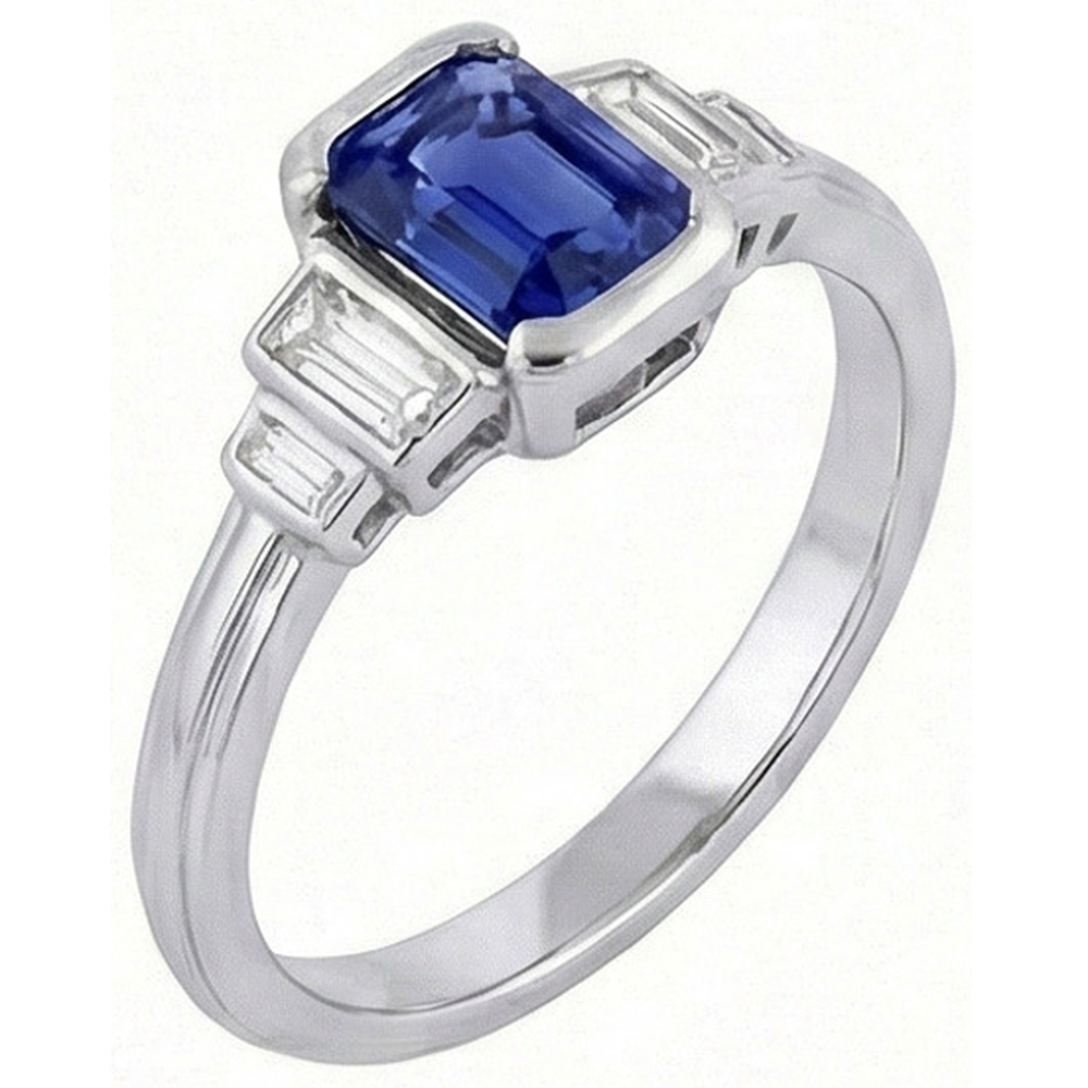 Edelstein Smaragd Blue Saphir Ring 5 Stein Baguette Natürlicher Diamant ( nicht im Labor gezüchtet )en 2 Karat