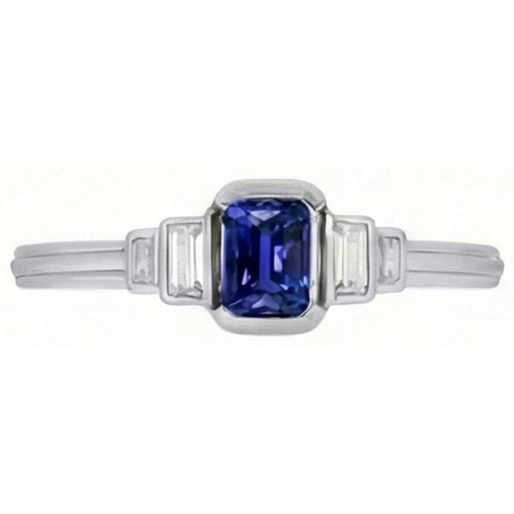 Edelstein Smaragd Blue Saphir Ring 5 Stein Baguette Natürlicher Diamant ( nicht im Labor gezüchtet )en 2 Karat