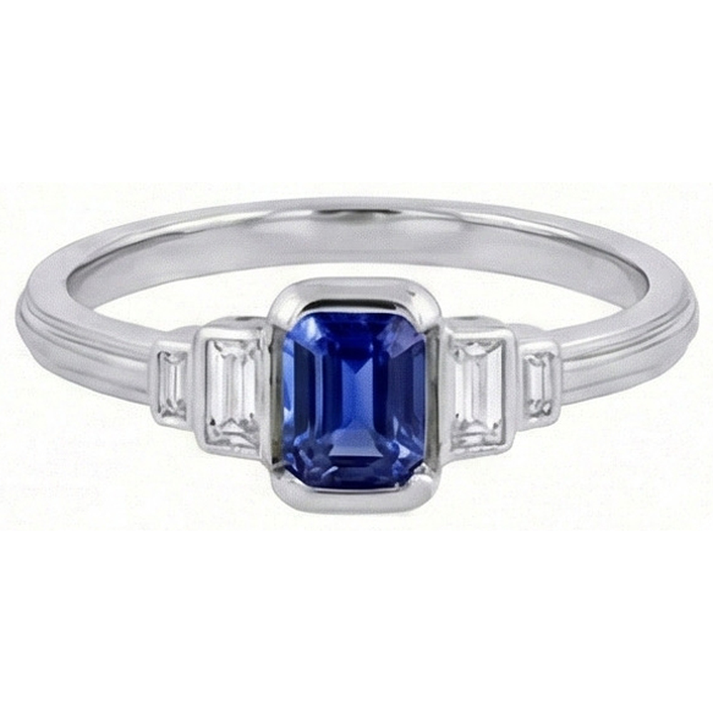 Edelstein Smaragd Blue Saphir Ring 5 Stein Baguette Natürlicher Diamant ( nicht im Labor gezüchtet )en 2 Karat