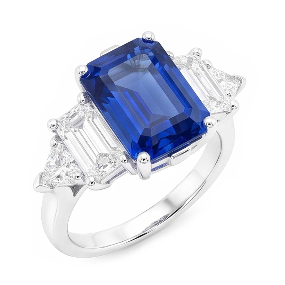 Edelstein Smaragdblauer Saphir Ring 2,50 Karat Natürlicher Diamant ( nicht im Labor gezüchtet ) Goldschmuck