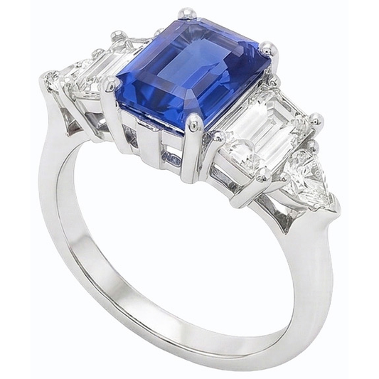 Edelstein Smaragdblauer Saphir Ring 2,50 Karat Natürlicher Diamant ( nicht im Labor gezüchtet ) Goldschmuck