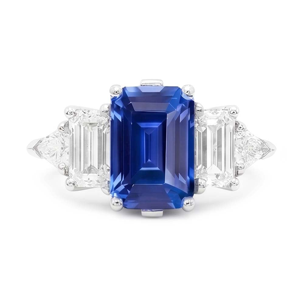 Edelstein Smaragdblauer Saphir Ring 2,50 Karat Natürlicher Diamant ( nicht im Labor gezüchtet ) Goldschmuck
