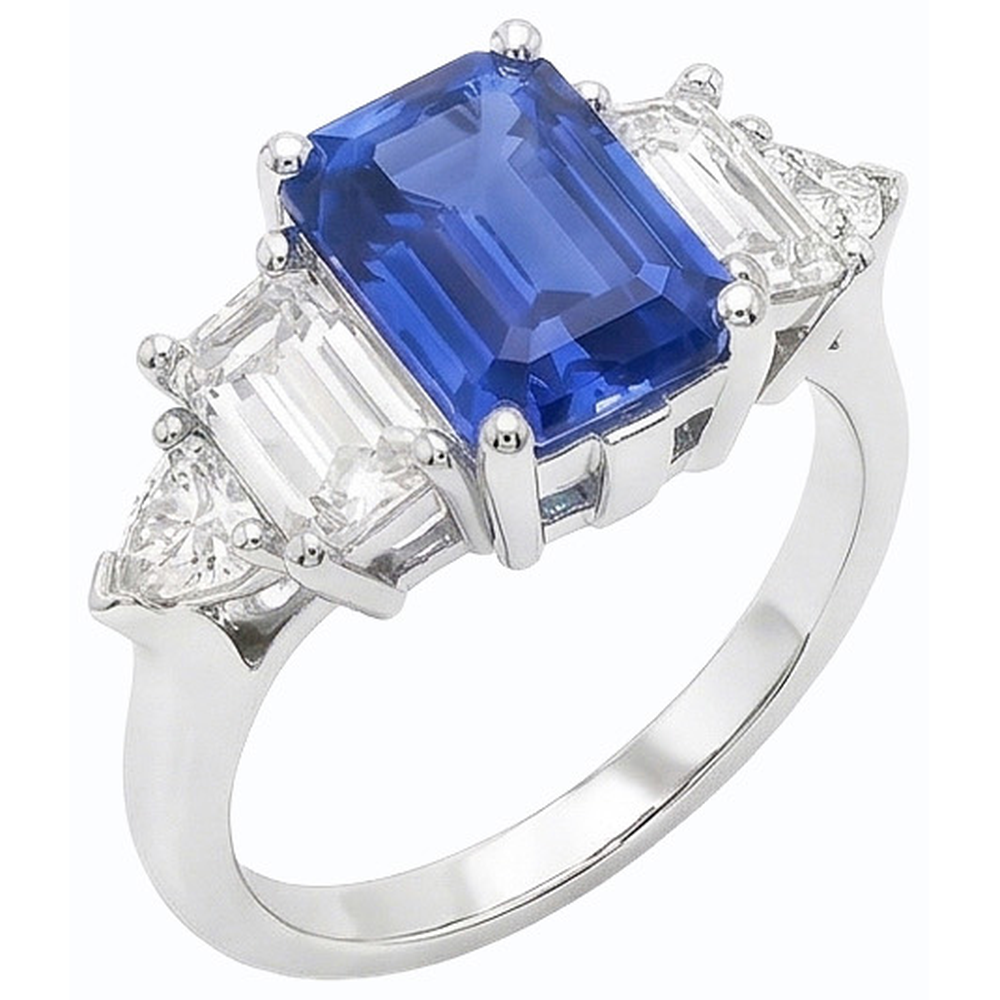 Edelstein Smaragdblauer Saphir Ring 2,50 Karat Natürlicher Diamant ( nicht im Labor gezüchtet ) Goldschmuck