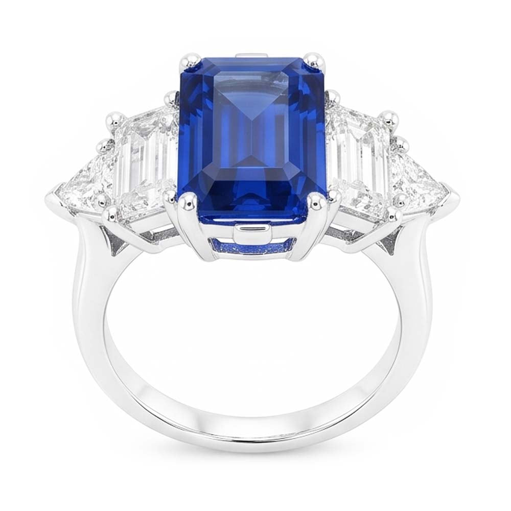 Edelstein Smaragdblauer Saphir Ring 2,50 Karat Natürlicher Diamant ( nicht im Labor gezüchtet ) Goldschmuck