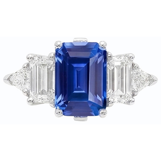 Edelstein Smaragdblauer Saphir Ring 2,50 Karat Natürlicher Diamant ( nicht im Labor gezüchtet ) Goldschmuck