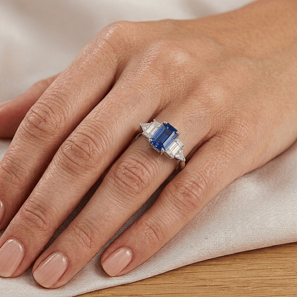 Edelstein Smaragdblauer Saphir Ring 2,50 Karat Natürlicher Diamant ( nicht im Labor gezüchtet ) Goldschmuck