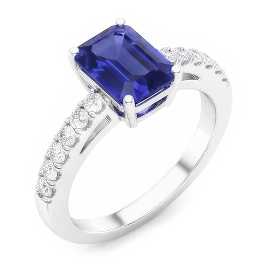 Edelstein Solitaire Smaragd Ceylon Saphir Ring mit Akzenten 3 Karat