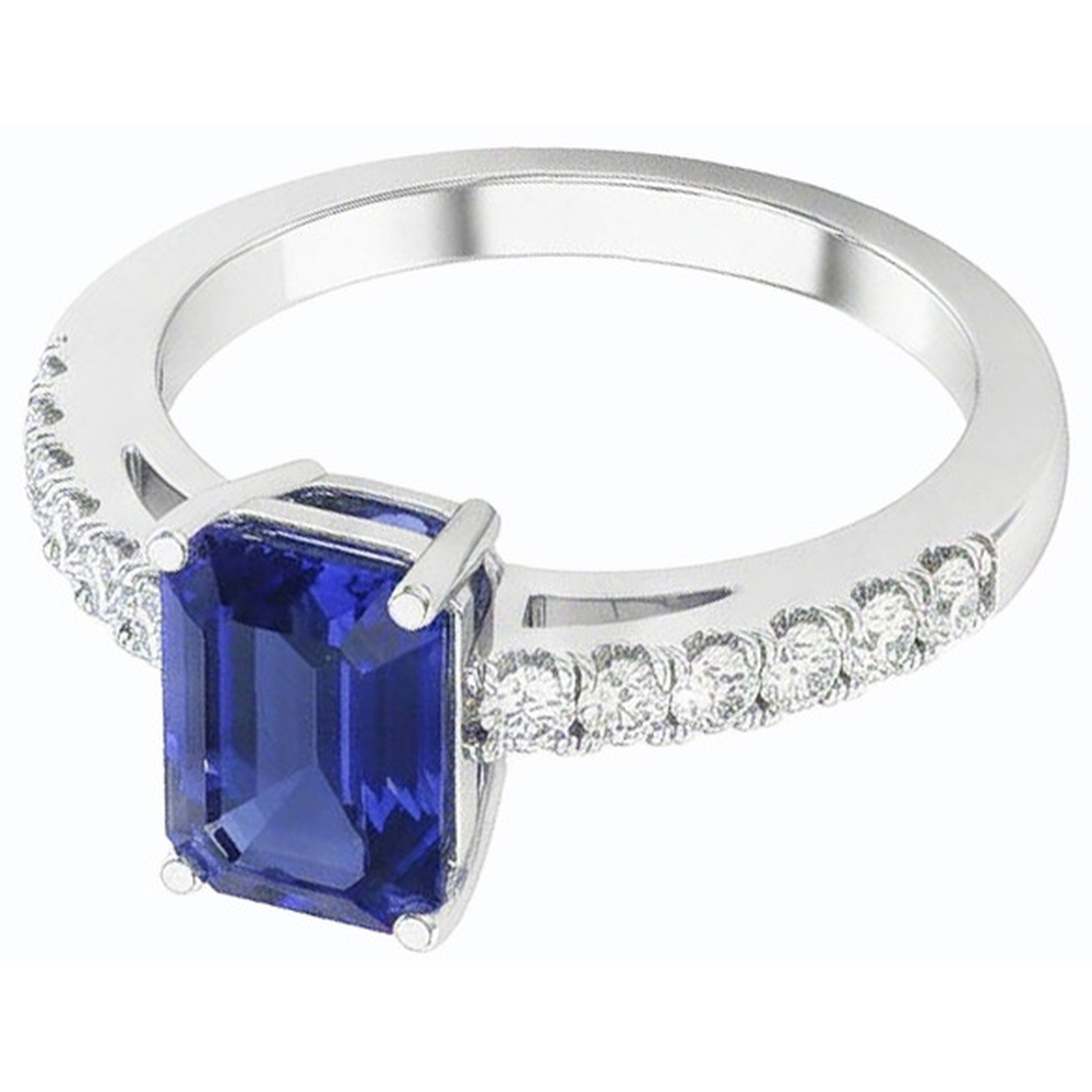 Edelstein Solitaire Smaragd Ceylon Saphir Ring mit Akzenten 3 Karat