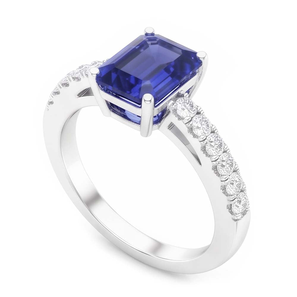 Edelstein Solitaire Smaragd Ceylon Saphir Ring mit Akzenten 3 Karat