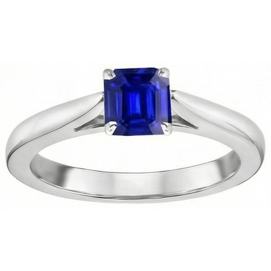 Edelstein Solitär Ring 1,50 Karat Konischer Schaft Smaragdblauer Saphir