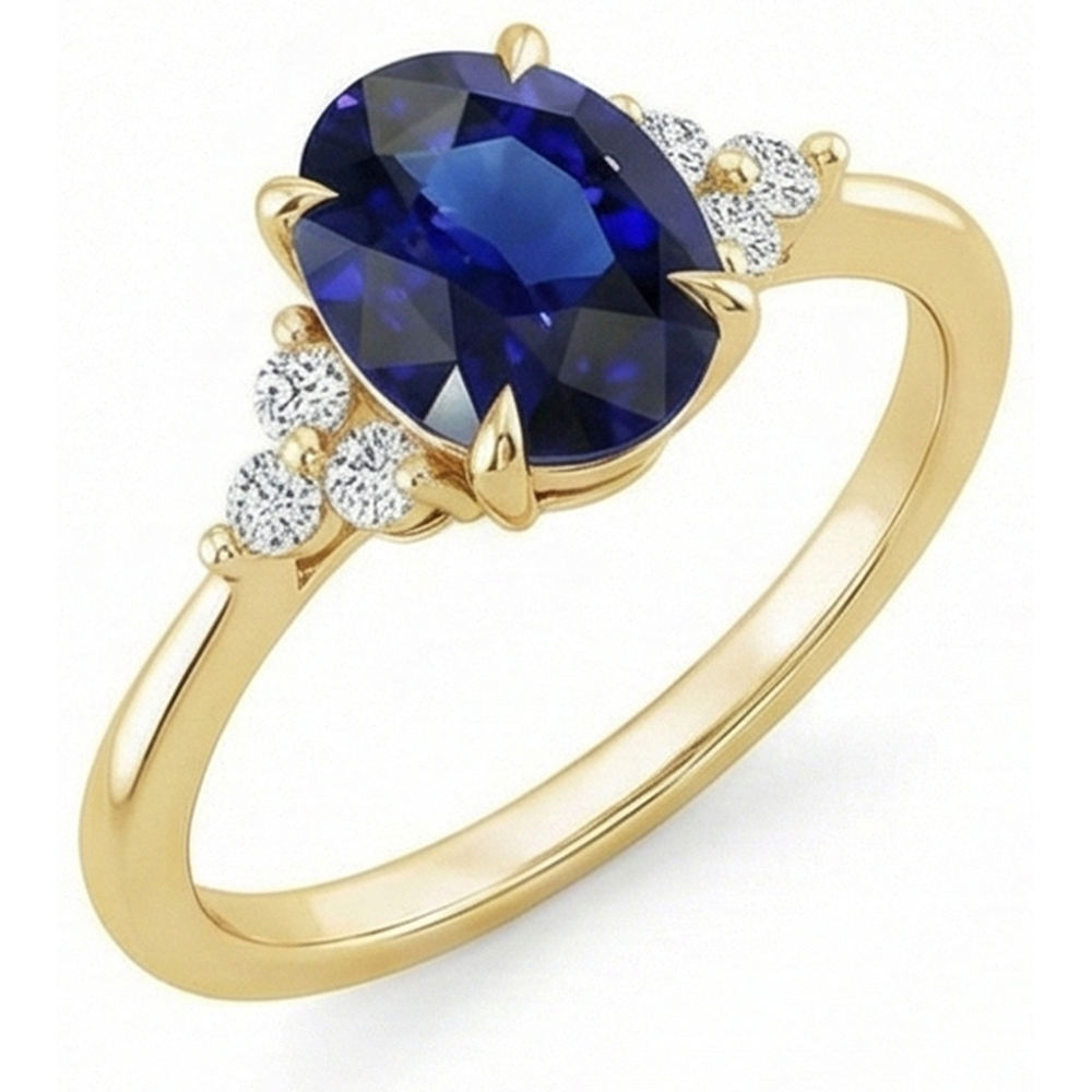 Edelstein-Solitär-Ring mit Akzenten tiefblauer Saphir 3,50 Karat