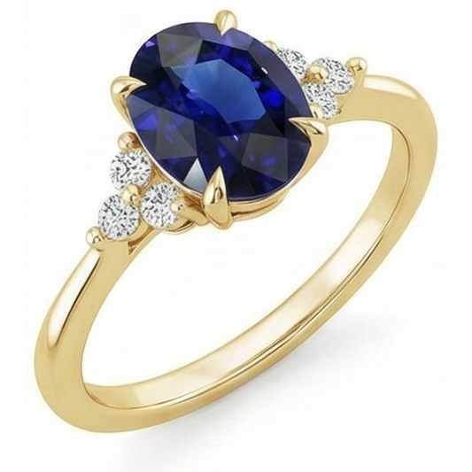 Edelstein-Solitär-Ring mit Akzenten tiefblauer Saphir 3,50 Karat