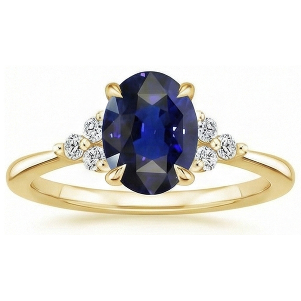 Edelstein-Solitär-Ring mit Akzenten tiefblauer Saphir 3,50 Karat