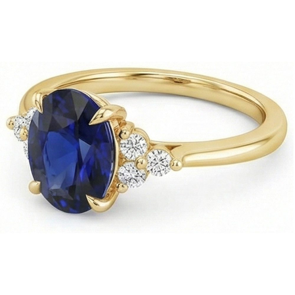Edelstein-Solitär-Ring mit Akzenten tiefblauer Saphir 3,50 Karat