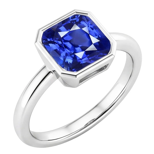 Edelstein-Solitär-Ringkissen-Lünette-Set Blauer Saphir 1,50 Karat