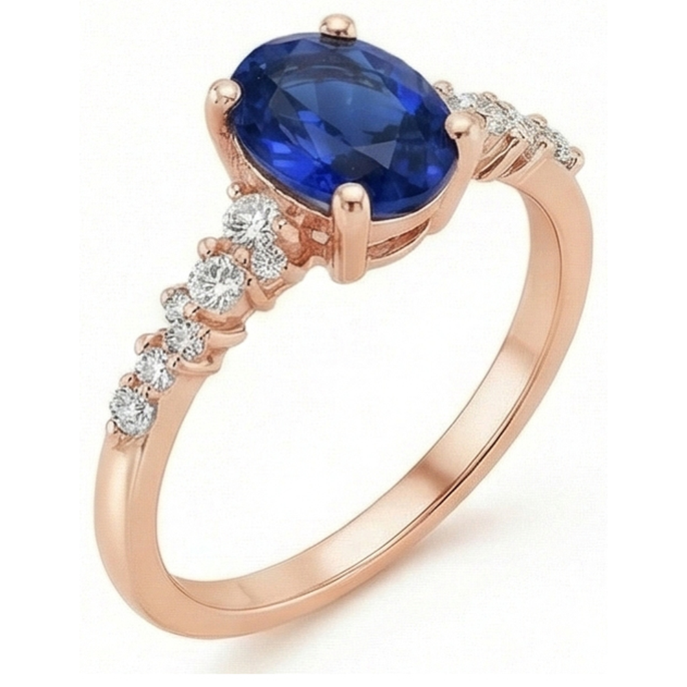 Edelstein-Solitärring mit Natürlicher Diamant ( nicht im Labor gezüchtet )akzenten Blauer Saphir 4 Karat